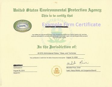 EPA Firm Certificate for Contractors
